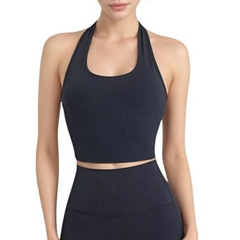 Women's Halter Neck Athletic Crop Top with Cross Back Detail and Stretch Fabric