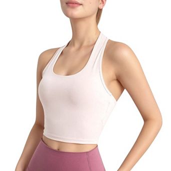 Women's Halter Neck Athletic Crop Top with Cross Back Detail and Stretch Fabric