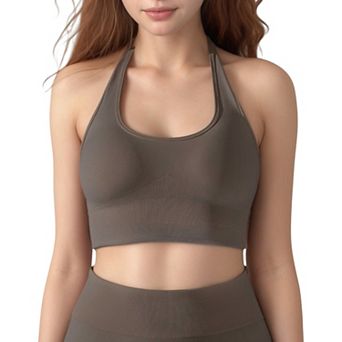 Women's Seamless Halter Neck Athletic Crop Top with Ribbed Detailing