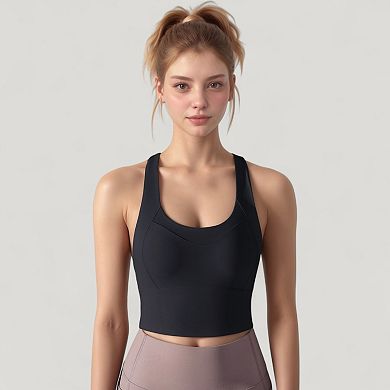 Women's Athletic Crop Tank Top with Cross Back Straps and Scoop Neckline