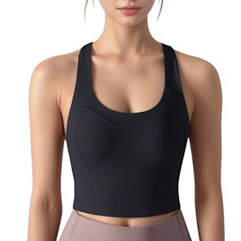 Women's Athletic Crop Tank Top with Cross Back Straps and Scoop Neckline