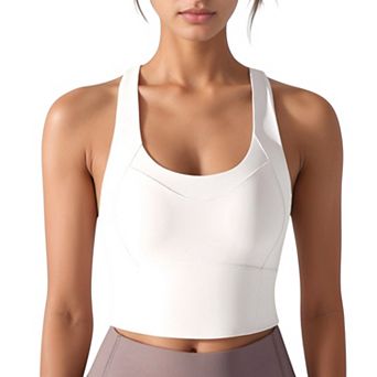 Women's Athletic Crop Tank Top with Cross Back Straps and Scoop Neckline