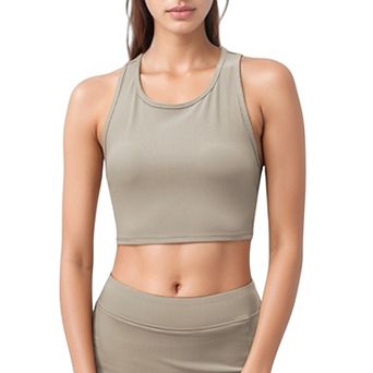 Women's High Neck Ribbed Sports Bra with Longline Fit and Wide Strap Support