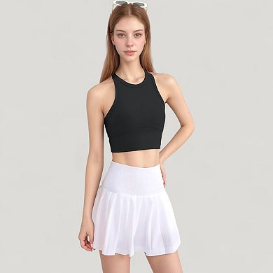 Women's High Neck Racerback Athletic Top with Contoured Seam Details