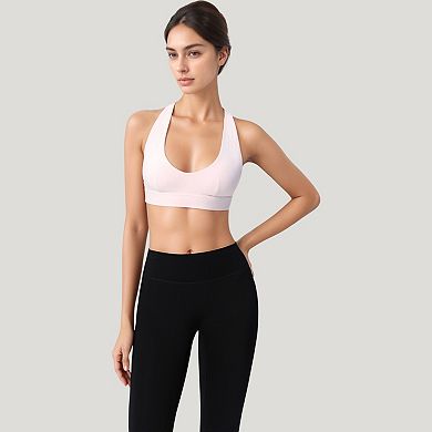 Women's Low Scoop Neck Sports Bra with Open Back Strap Design and Supportive Elastic Band