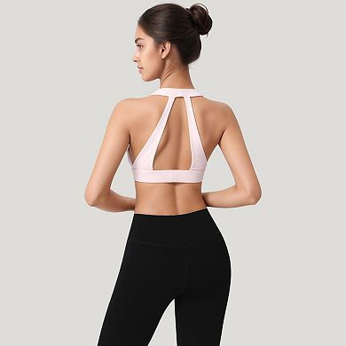 Women's Low Scoop Neck Sports Bra with Open Back Strap Design and Supportive Elastic Band