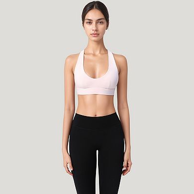 Women's Low Scoop Neck Sports Bra with Open Back Strap Design and Supportive Elastic Band