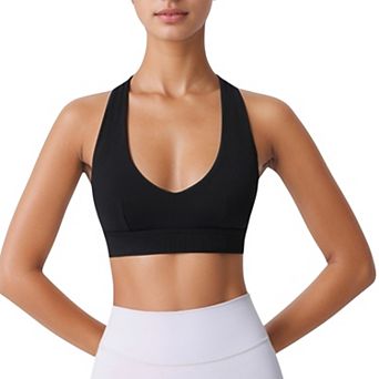 Women's Low Scoop Neck Sports Bra with Open Back Strap Design and Supportive Elastic Band