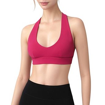 Women's Low Scoop Neck Sports Bra with Open Back Strap Design and Supportive Elastic Band
