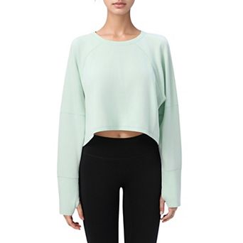Women's Cropped Long Sleeve Active Top with Relaxed Fit and Crew Neck