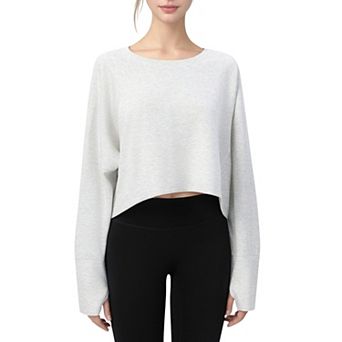 Women's Cropped Long Sleeve Active Top with Relaxed Fit and Crew Neck