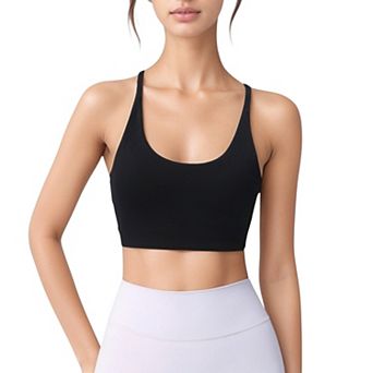 Women's Strappy Back Sports Bra with Scoop Neck and Crisscross Detailing