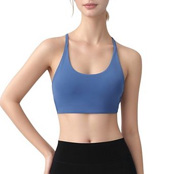 Women's Strappy Back Sports Bra with Scoop Neck and Crisscross Detailing