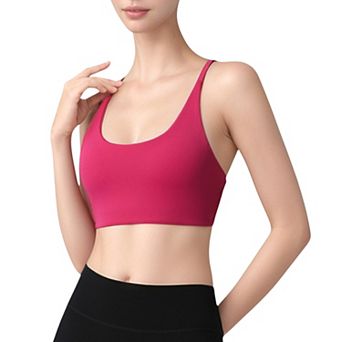 Women's Strappy Back Sports Bra with Scoop Neck and Crisscross Detailing