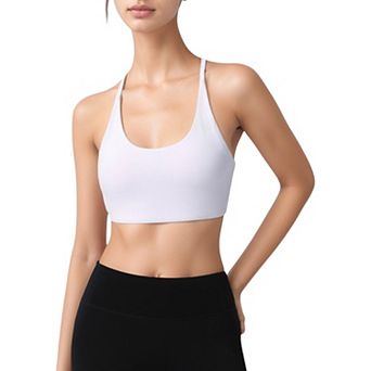 Women's Strappy Back Sports Bra with Scoop Neck and Crisscross Detailing