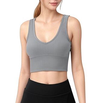 Women's Ribbed Sports Bra with Wide Straps and Scoop Neckline for Low to Medium Impact Activities