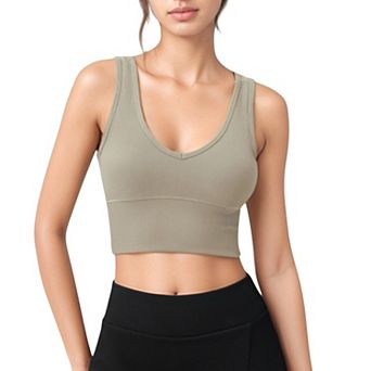 Women's Ribbed Sports Bra with Wide Straps and Scoop Neckline for Low to Medium Impact Activities