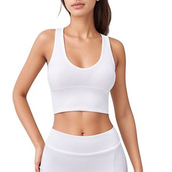 Women's Ribbed Sports Bra with Wide Straps and Scoop Neckline for Low to Medium Impact Activities