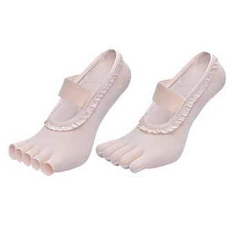 Women's 2-Pack Five-Toe Socks with Ruffle Trim and Ballet-Inspired Strap in Two Unique Styles