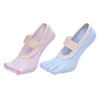 Women's 2-Pack Five-Toe Socks with Ruffle Trim and Ballet-Inspired Strap in Two Unique Styles