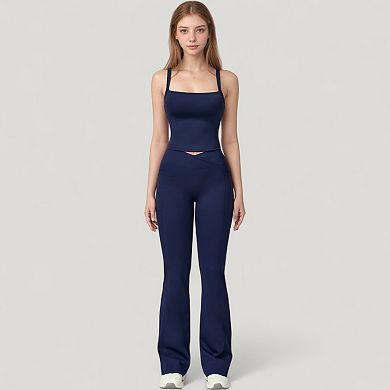 Women's Crossover Waist Flare Lounge Pants in Soft Woven Fabric with Streamlined Silhouette