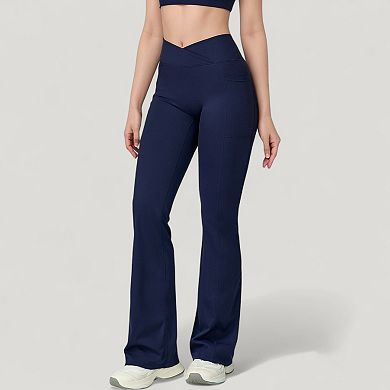 Women's Crossover Waist Flare Lounge Pants in Soft Woven Fabric with Streamlined Silhouette