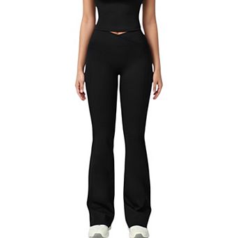 Women's Crossover Waist Flare Lounge Pants in Soft Woven Fabric with Streamlined Silhouette