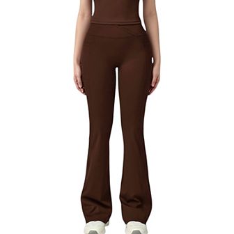 Women's Crossover Waist Flare Lounge Pants in Soft Woven Fabric with Streamlined Silhouette