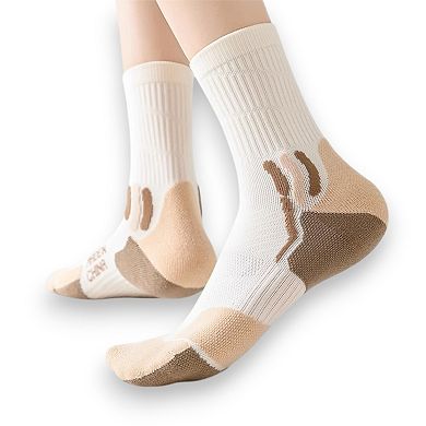 Women's 3 Pair Pack Sports Crew Socks with Color Block Toes Cushioned Soles and Ribbed Knit Design