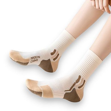 Women's 3 Pair Pack Sports Crew Socks with Color Block Toes Cushioned Soles and Ribbed Knit Design