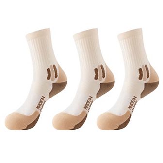 Women's 3 Pair Pack Sports Crew Socks with Color Block Toes Cushioned Soles and Ribbed Knit Design