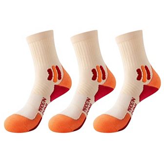 Women's 3 Pair Pack Sports Crew Socks with Color Block Toes Cushioned Soles and Ribbed Knit Design
