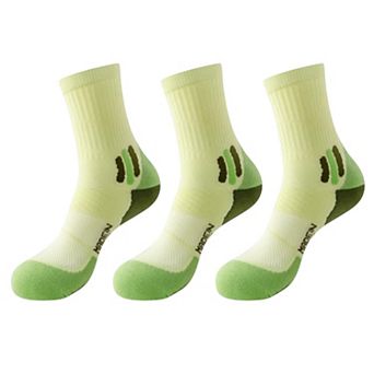 Women's 3 Pair Pack Sports Crew Socks with Color Block Toes Cushioned Soles and Ribbed Knit Design
