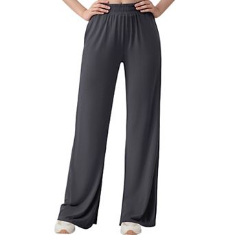 Women's Wide Leg Lounge Pants with Elastic Waistband and Side Slit Hem Detail
