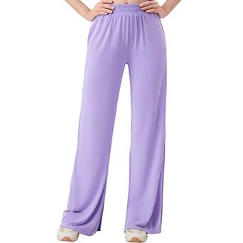 Women's Wide Leg Lounge Pants with Elastic Waistband and Side Slit Hem Detail