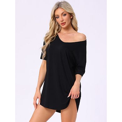 2 Packs Women's T-shirt Nightgown Soft V Neck Sleepshirts Comfy Oversized Nightshirt