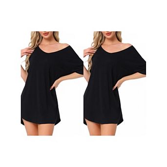 2 Packs Women's T-shirt Nightgown Soft V Neck Sleepshirts Comfy Oversized Nightshirt