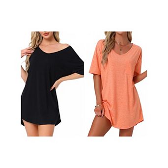 2 Packs Women's T-shirt Nightgown Soft V Neck Sleepshirts Comfy Oversized Nightshirt