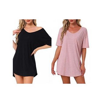 2 Packs Women's T-shirt Nightgown Soft V Neck Sleepshirts Comfy Oversized Nightshirt