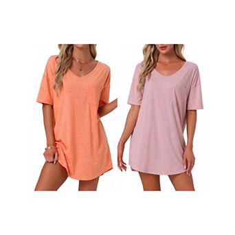 2 Packs Women's T-shirt Nightgown Soft V Neck Sleepshirts Comfy Oversized Nightshirt