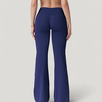 Women's High Waist Flare Lounge Pants with Smooth Woven Fabric and Fitted Contoured Silhouette