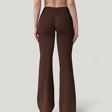 Women's High Waist Flare Lounge Pants with Smooth Woven Fabric and Fitted Contoured Silhouette