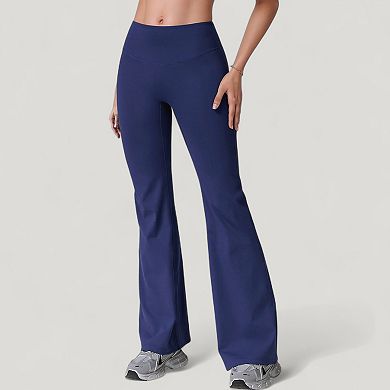 Women's High Waist Flare Lounge Pants with Smooth Woven Fabric and Fitted Contoured Silhouette