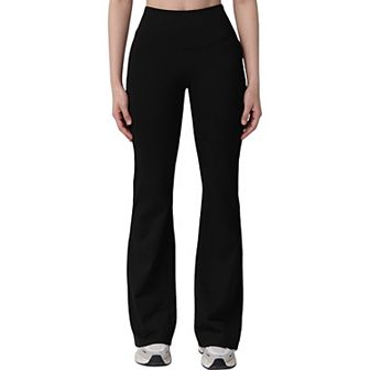 Women's High Waist Flare Lounge Pants with Smooth Woven Fabric and Fitted Contoured Silhouette