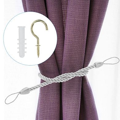 Curtain Tiebacks Ropes, 4Pcs Decorative Tie Backs Braided Curtain Holdback Cord w Screw Hooks, Bolts