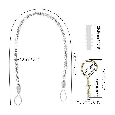 Curtain Tiebacks Ropes, 4Pcs Decorative Tie Backs Braided Curtain Holdback Cord w Screw Hooks, Bolts
