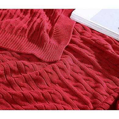 Kate Aurora University Living "the Scholar" Cable Knit Cotton Accent Throw Blanket