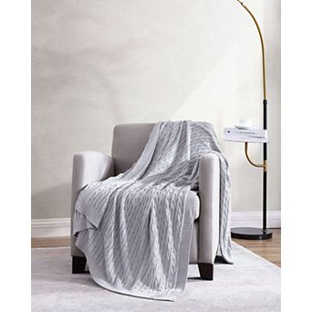 Kate Aurora University Living "the Scholar" Cable Knit Cotton Accent Throw Blanket