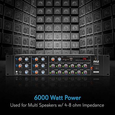 Pyle 12 Channel Audio Karaoke Mixer Amplifier, 6000W, Bluetooth, MP3/USB/SD/AUX, Rack Mount