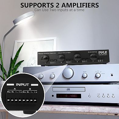 Pyle 4-Way Stereo Speaker Selector, High Power, Individual Volume Control, 4x100W